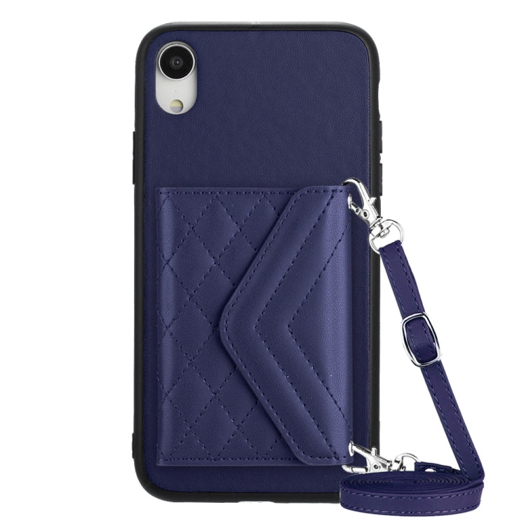 Étui de téléphone RFID avec pochette pour cartes à texture losange et long cordon, pour iPhone 12 mini, pour iPhone 11 Pro Max, pour iPhone 11, pour iPhone 11 Pro, pour iPhone XS / X, pour iPhone XR, pour iPhone XS Max, pour iPhone 8 Plus / 7 Plus