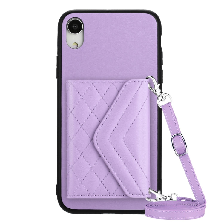 Étui de téléphone RFID avec pochette pour cartes à texture losange et long cordon, pour iPhone 12 mini, pour iPhone 11 Pro Max, pour iPhone 11, pour iPhone 11 Pro, pour iPhone XS / X, pour iPhone XR, pour iPhone XS Max, pour iPhone 8 Plus / 7 Plus