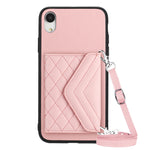 Étui de téléphone RFID avec pochette pour cartes à texture losange et long cordon, pour iPhone 12 mini, pour iPhone 11 Pro Max, pour iPhone 11, pour iPhone 11 Pro, pour iPhone XS / X, pour iPhone XR, pour iPhone XS Max, pour iPhone 8 Plus / 7 Plus