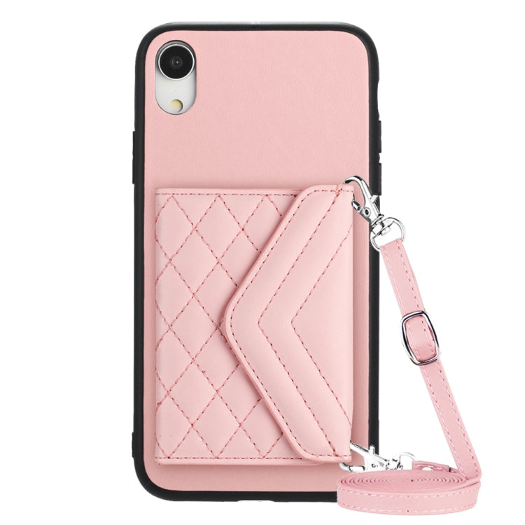 Étui de téléphone RFID avec pochette pour cartes à texture losange et long cordon, pour iPhone 12 mini, pour iPhone 11 Pro Max, pour iPhone 11, pour iPhone 11 Pro, pour iPhone XS / X, pour iPhone XR, pour iPhone XS Max, pour iPhone 8 Plus / 7 Plus