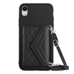 Étui de téléphone RFID avec pochette pour cartes à texture losange et long cordon, pour iPhone 12 mini, pour iPhone 11 Pro Max, pour iPhone 11, pour iPhone 11 Pro, pour iPhone XS / X, pour iPhone XR, pour iPhone XS Max, pour iPhone 8 Plus / 7 Plus