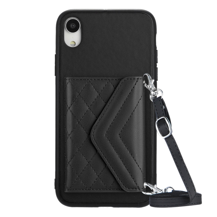 Étui de téléphone RFID avec pochette pour cartes à texture losange et long cordon, pour iPhone 12 mini, pour iPhone 11 Pro Max, pour iPhone 11, pour iPhone 11 Pro, pour iPhone XS / X, pour iPhone XR, pour iPhone XS Max, pour iPhone 8 Plus / 7 Plus