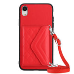 Étui de téléphone RFID avec pochette pour cartes à texture losange et long cordon, pour iPhone 12 mini, pour iPhone 11 Pro Max, pour iPhone 11, pour iPhone 11 Pro, pour iPhone XS / X, pour iPhone XR, pour iPhone XS Max, pour iPhone 8 Plus / 7 Plus