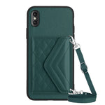 Étui de téléphone RFID avec pochette pour cartes à texture losange et long cordon, pour iPhone 12 mini, pour iPhone 11 Pro Max, pour iPhone 11, pour iPhone 11 Pro, pour iPhone XS / X, pour iPhone XR, pour iPhone XS Max, pour iPhone 8 Plus / 7 Plus