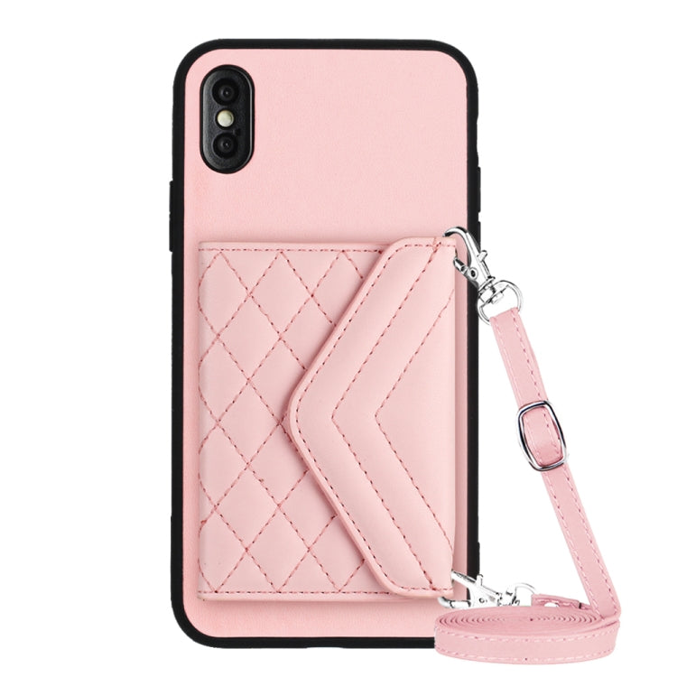 Étui de téléphone RFID avec pochette pour cartes à texture losange et long cordon, pour iPhone 12 mini, pour iPhone 11 Pro Max, pour iPhone 11, pour iPhone 11 Pro, pour iPhone XS / X, pour iPhone XR, pour iPhone XS Max, pour iPhone 8 Plus / 7 Plus