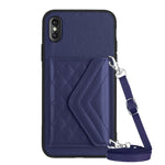 Étui de téléphone RFID avec pochette pour cartes à texture losange et long cordon, pour iPhone 12 mini, pour iPhone 11 Pro Max, pour iPhone 11, pour iPhone 11 Pro, pour iPhone XS / X, pour iPhone XR, pour iPhone XS Max, pour iPhone 8 Plus / 7 Plus