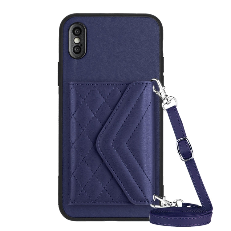 Étui de téléphone RFID avec pochette pour cartes à texture losange et long cordon, pour iPhone 12 mini, pour iPhone 11 Pro Max, pour iPhone 11, pour iPhone 11 Pro, pour iPhone XS / X, pour iPhone XR, pour iPhone XS Max, pour iPhone 8 Plus / 7 Plus