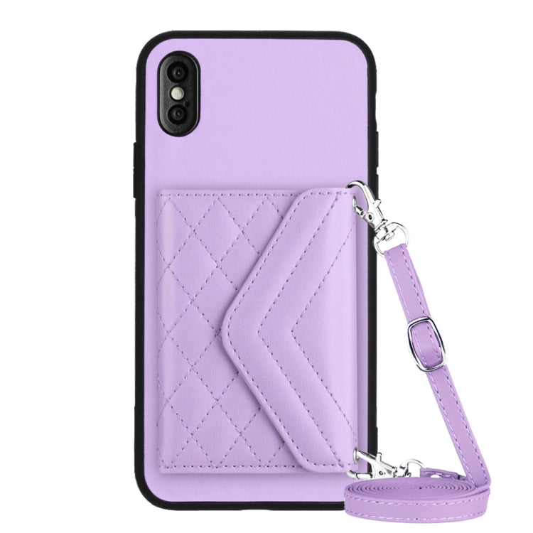 Étui de téléphone RFID avec pochette pour cartes à texture losange et long cordon, pour iPhone 12 mini, pour iPhone 11 Pro Max, pour iPhone 11, pour iPhone 11 Pro, pour iPhone XS / X, pour iPhone XR, pour iPhone XS Max, pour iPhone 8 Plus / 7 Plus