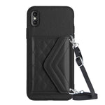 Étui de téléphone RFID avec pochette pour cartes à texture losange et long cordon, pour iPhone 12 mini, pour iPhone 11 Pro Max, pour iPhone 11, pour iPhone 11 Pro, pour iPhone XS / X, pour iPhone XR, pour iPhone XS Max, pour iPhone 8 Plus / 7 Plus