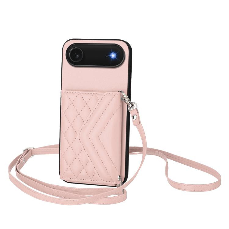 Étui de téléphone RFID avec pochette pour cartes texturée en losange et long cordon, pour iPhone 17 Pro Max, pour iPhone 17 Pro, pour iPhone 17, pour iPhone Air, pour iPhone 16 Pro Max, pour iPhone 16 Pro, pour iPhone 16 Plus, pour iPhone 16