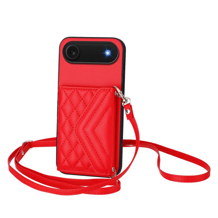 Étui de téléphone RFID avec pochette pour cartes texturée en losange et long cordon, pour iPhone 17 Pro Max, pour iPhone 17 Pro, pour iPhone 17, pour iPhone Air, pour iPhone 16 Pro Max, pour iPhone 16 Pro, pour iPhone 16 Plus, pour iPhone 16