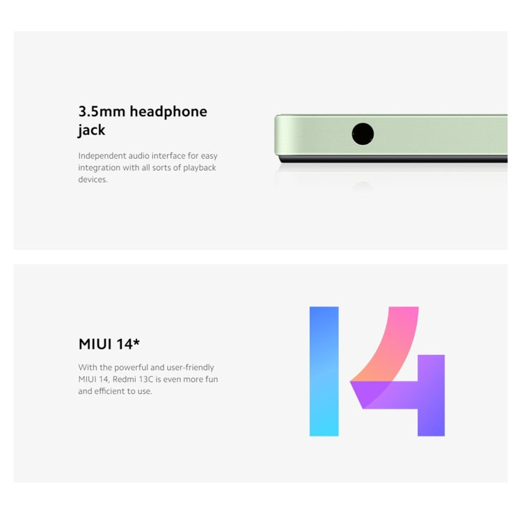 Xiaomi Redmi 13C 5G, MIUI 14 6,74 pouces MediaTek Dimensity 6100+ Octa Core 2,2 GHz, NFC, Réseau : 5G, Ne prend pas en charge Google Play, 6 Go + 128 Go