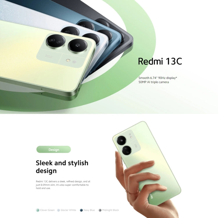 Xiaomi Redmi 13C 5G, MIUI 14 6,74 pouces MediaTek Dimensity 6100+ Octa Core 2,2 GHz, NFC, Réseau : 5G, Ne prend pas en charge Google Play, 6 Go + 128 Go