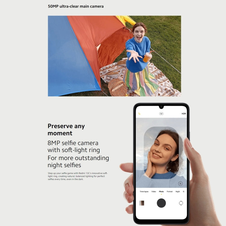Xiaomi Redmi 13C 5G, MIUI 14 6,74 pouces MediaTek Dimensity 6100+ Octa Core 2,2 GHz, NFC, Réseau : 5G, Ne prend pas en charge Google Play, 6 Go + 128 Go