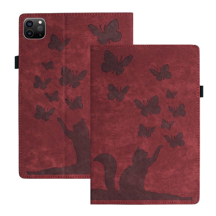 Étui de protection en cuir gaufré Papillon Chat pour tablette, Pour iPad Air 13 2026 / 2025 / 2024, Pour iPad Air 11 2026 / 2025 / 2024, Pour iPad Pro 13 2025 / 2024, Pour iPad Pro 11 2025 / 2024, Pour iPad mini 2024 / 2021