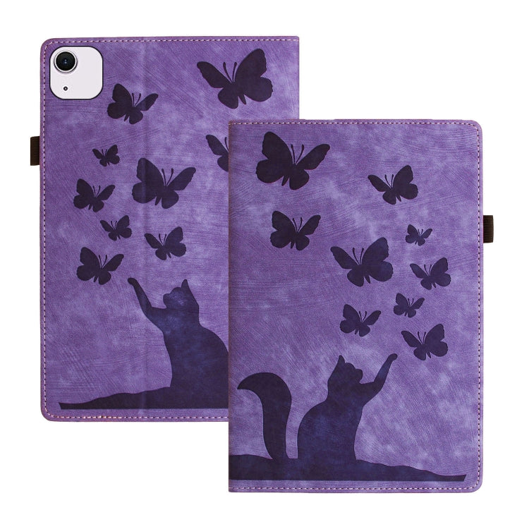 Étui de protection en cuir gaufré Papillon Chat pour tablette, Pour iPad Air 13 2026 / 2025 / 2024, Pour iPad Air 11 2026 / 2025 / 2024, Pour iPad Pro 13 2025 / 2024, Pour iPad Pro 11 2025 / 2024, Pour iPad mini 2024 / 2021