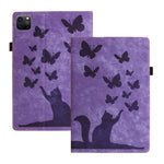 Étui de protection en cuir gaufré Papillon Chat pour tablette, Pour iPad Air 13 2026 / 2025 / 2024, Pour iPad Air 11 2026 / 2025 / 2024, Pour iPad Pro 13 2025 / 2024, Pour iPad Pro 11 2025 / 2024, Pour iPad mini 2024 / 2021