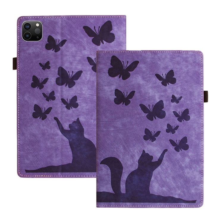 Étui de protection en cuir gaufré Papillon Chat pour tablette, Pour iPad Air 13 2026 / 2025 / 2024, Pour iPad Air 11 2026 / 2025 / 2024, Pour iPad Pro 13 2025 / 2024, Pour iPad Pro 11 2025 / 2024, Pour iPad mini 2024 / 2021