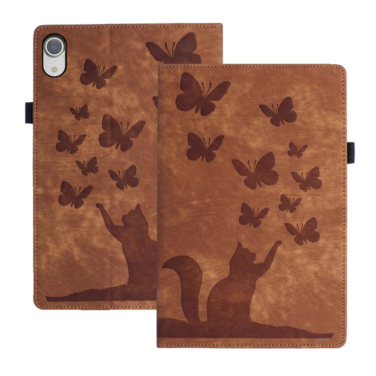 Étui de protection en cuir gaufré Papillon Chat pour tablette, Pour iPad Air 13 2026 / 2025 / 2024, Pour iPad Air 11 2026 / 2025 / 2024, Pour iPad Pro 13 2025 / 2024, Pour iPad Pro 11 2025 / 2024, Pour iPad mini 2024 / 2021