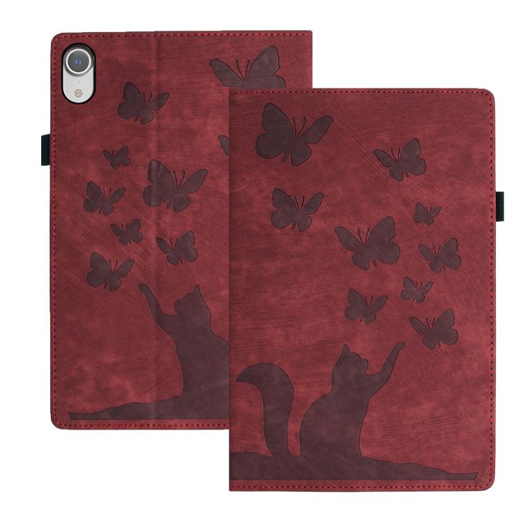 Étui de protection en cuir gaufré Papillon Chat pour tablette, Pour iPad Air 13 2026 / 2025 / 2024, Pour iPad Air 11 2026 / 2025 / 2024, Pour iPad Pro 13 2025 / 2024, Pour iPad Pro 11 2025 / 2024, Pour iPad mini 2024 / 2021
