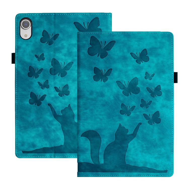 Étui de protection en cuir gaufré Papillon Chat pour tablette, Pour iPad Air 13 2026 / 2025 / 2024, Pour iPad Air 11 2026 / 2025 / 2024, Pour iPad Pro 13 2025 / 2024, Pour iPad Pro 11 2025 / 2024, Pour iPad mini 2024 / 2021