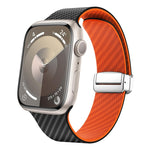 Bracelet de montre à boucle magnétique argentée en fibre de carbone, pour Apple Watch Series 9 45mm, pour Apple Watch Series 9 41mm, pour Apple Watch Ultra 49mm
