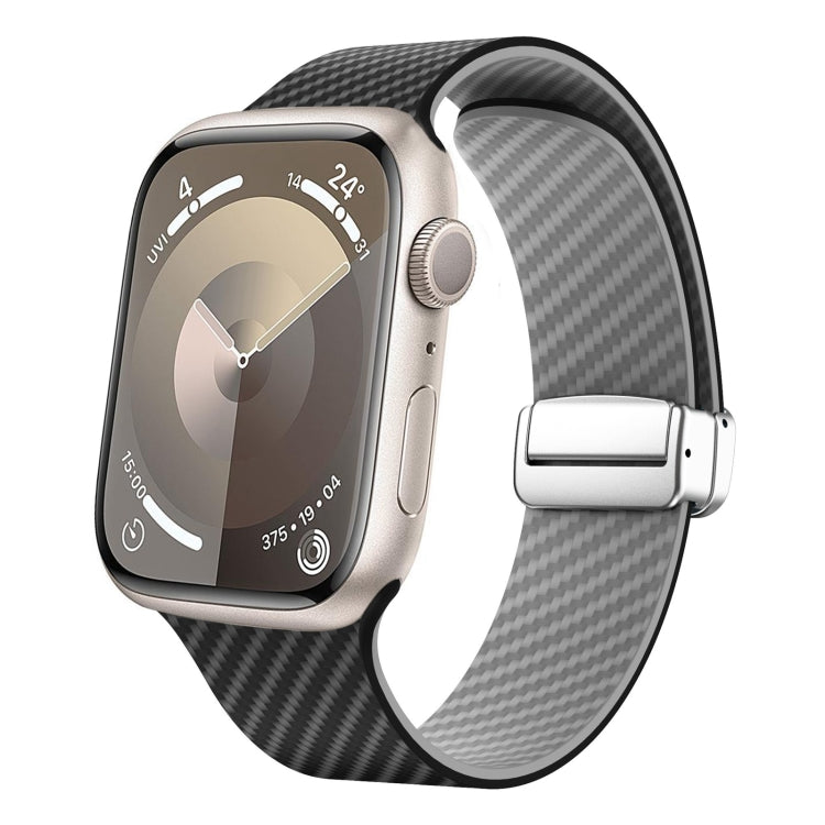 Bracelet de montre à boucle magnétique argentée en fibre de carbone, pour Apple Watch Series 9 45mm, pour Apple Watch Series 9 41mm, pour Apple Watch Ultra 49mm