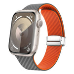 Bracelet de montre à boucle magnétique argentée en fibre de carbone, pour Apple Watch Series 9 45mm, pour Apple Watch Series 9 41mm, pour Apple Watch Ultra 49mm