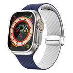 Bracelet de montre à boucle magnétique argentée en fibre de carbone, pour Apple Watch Series 9 45mm, pour Apple Watch Series 9 41mm, pour Apple Watch Ultra 49mm