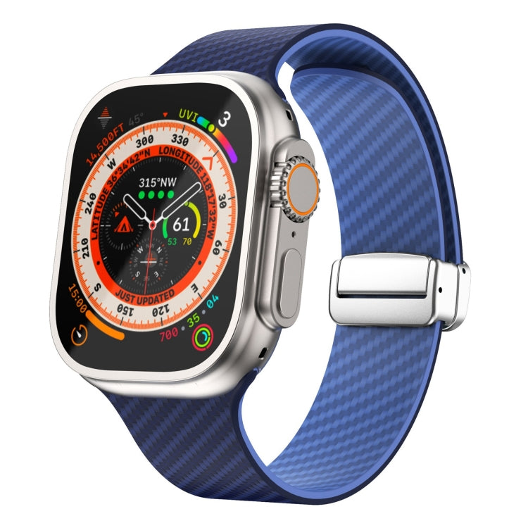 Bracelet de montre à boucle magnétique argentée en fibre de carbone, pour Apple Watch Series 9 45mm, pour Apple Watch Series 9 41mm, pour Apple Watch Ultra 49mm