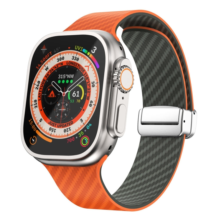 Bracelet de montre à boucle magnétique argentée en fibre de carbone, pour Apple Watch Series 9 45mm, pour Apple Watch Series 9 41mm, pour Apple Watch Ultra 49mm