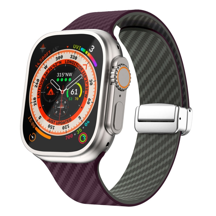 Bracelet de montre à boucle magnétique argentée en fibre de carbone, pour Apple Watch Series 9 45mm, pour Apple Watch Series 9 41mm, pour Apple Watch Ultra 49mm