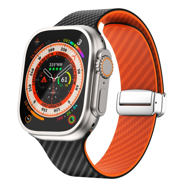 Bracelet de montre à boucle magnétique argentée en fibre de carbone, pour Apple Watch Series 9 45mm, pour Apple Watch Series 9 41mm, pour Apple Watch Ultra 49mm