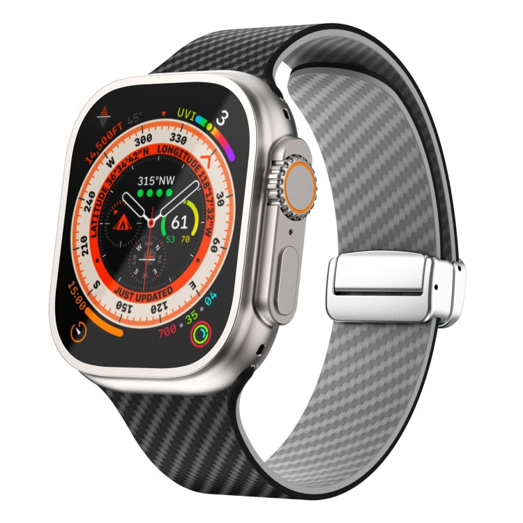 Bracelet de montre à boucle magnétique argentée en fibre de carbone, pour Apple Watch Series 9 45mm, pour Apple Watch Series 9 41mm, pour Apple Watch Ultra 49mm