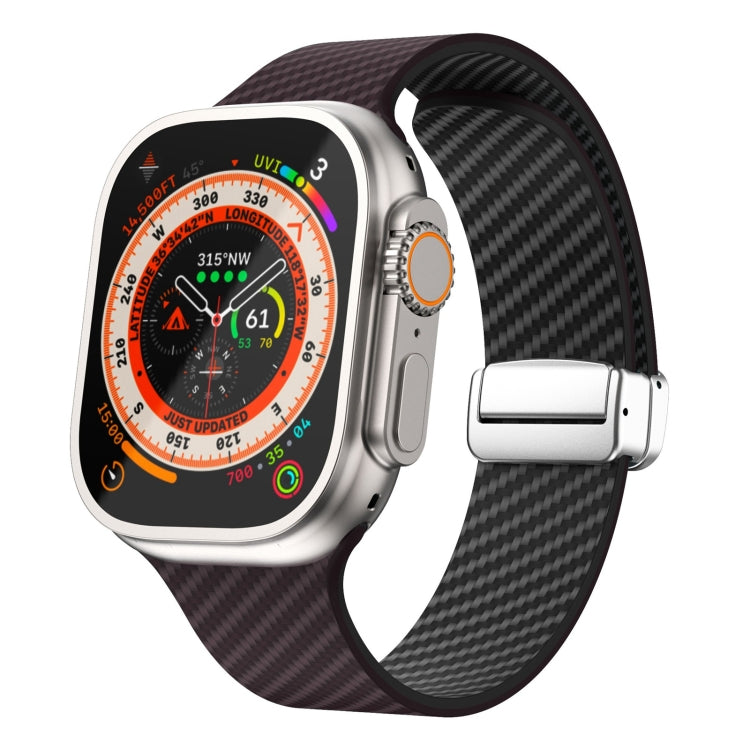 Bracelet de montre à boucle magnétique argentée en fibre de carbone, pour Apple Watch Series 9 45mm, pour Apple Watch Series 9 41mm, pour Apple Watch Ultra 49mm