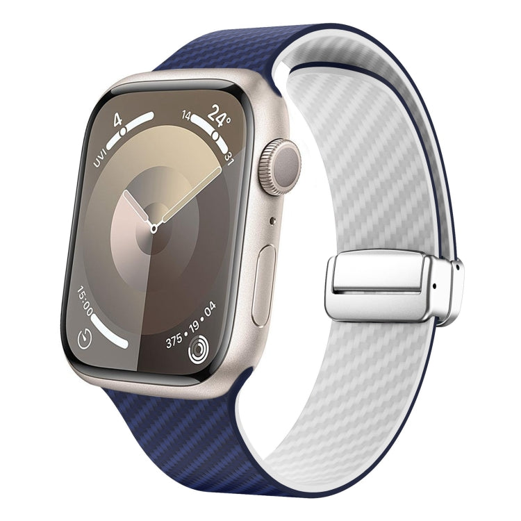 Carbon Fiber Magnetic Silver Buckle Watch Band, For Apple Watch Series 6 44mm, For Apple Watch Series 5 44mm, For Apple Watch Series 5 40mm