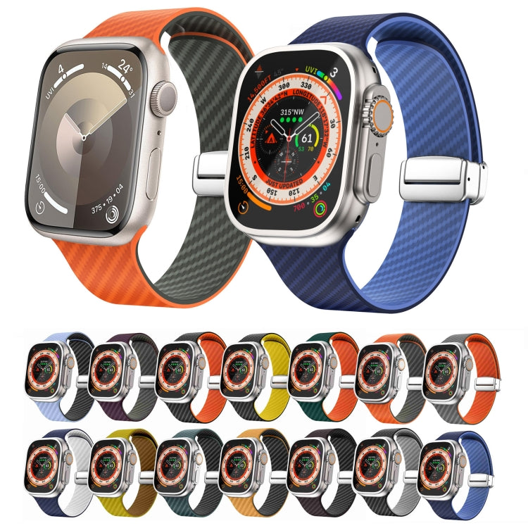 Bracelet de montre à boucle magnétique argentée en fibre de carbone, pour Apple Watch Series 9 45mm, pour Apple Watch Series 9 41mm, pour Apple Watch Ultra 49mm