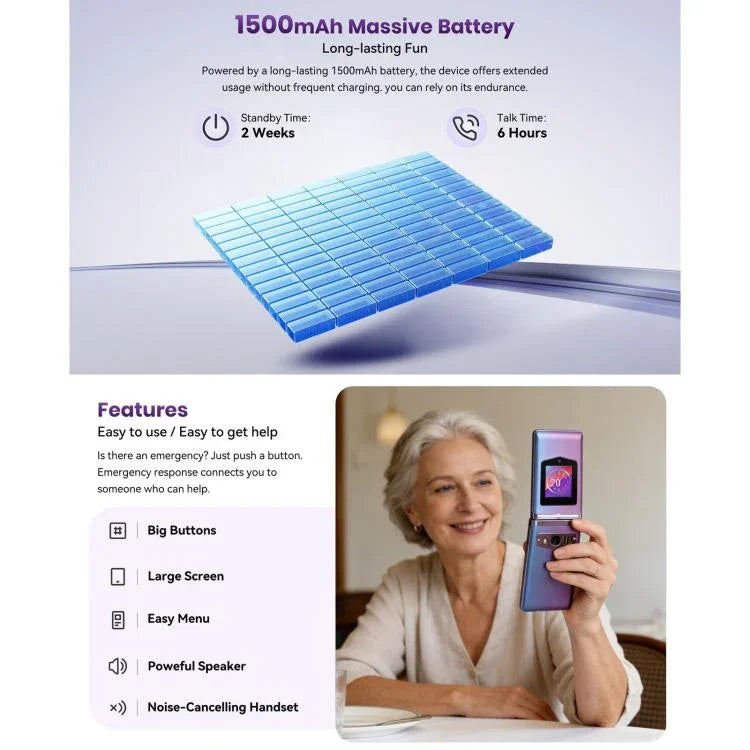 Téléphone à clapet HAMTOD T8 4G, 2,8 pouces + 1,77 pouces, VoLTE, BT, SOS, OTG, version UE