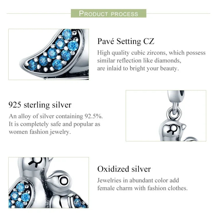 Accessoires de bracelet oiseau en argent S925 incrusté de gemme bleue