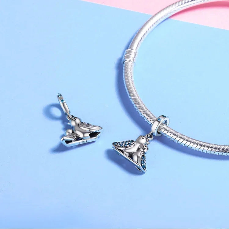 Accessoires de bracelet oiseau en argent S925 incrusté de gemme bleue