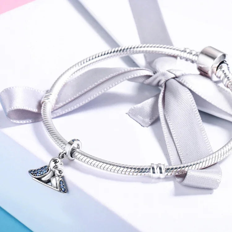 Accessoires de bracelet oiseau en argent S925 incrusté de gemme bleue
