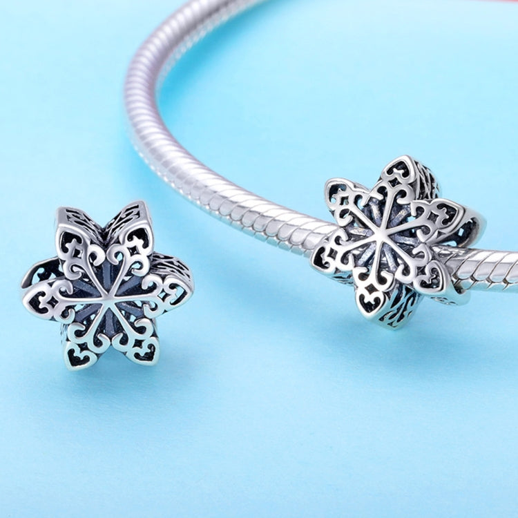 Perles flocons de neige d'hiver en argent sterling S925, accessoires de bracelet et collier à faire soi-même, argent, or rose