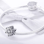Perles flocons de neige d'hiver en argent sterling S925, accessoires de bracelet et collier à faire soi-même, argent, or rose