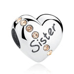 Accessoires de bracelet et collier à breloques en argent sterling S925 avec lettres et cœur « Sœur »