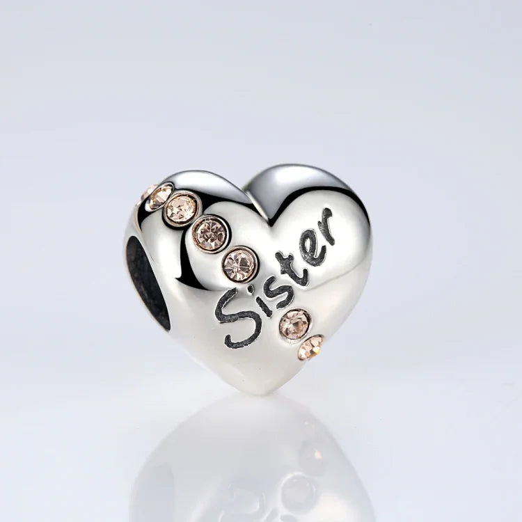 Accessoires de bracelet et collier à breloques en argent sterling S925 avec lettres et cœur « Sœur »