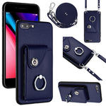 Étui de Téléphone Organiseur de Cartes avec Support Anneau et Longue Cordon, Pour iPhone 8 Plus / 7 Plus