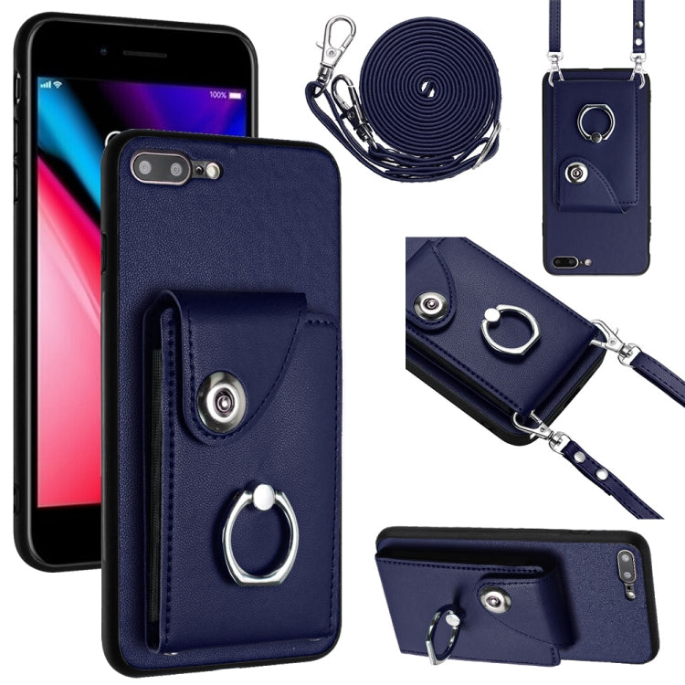 Étui de Téléphone Organiseur de Cartes avec Support Anneau et Longue Cordon, Pour iPhone 8 Plus / 7 Plus