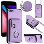 Étui de Téléphone Organiseur de Cartes avec Support Anneau et Longue Cordon, Pour iPhone 8 Plus / 7 Plus