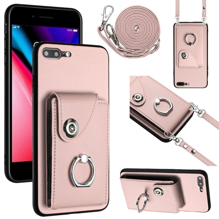 Étui de Téléphone Organiseur de Cartes avec Support Anneau et Longue Cordon, Pour iPhone 8 Plus / 7 Plus