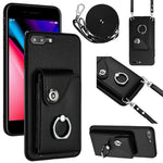 Étui de Téléphone Organiseur de Cartes avec Support Anneau et Longue Cordon, Pour iPhone 8 Plus / 7 Plus